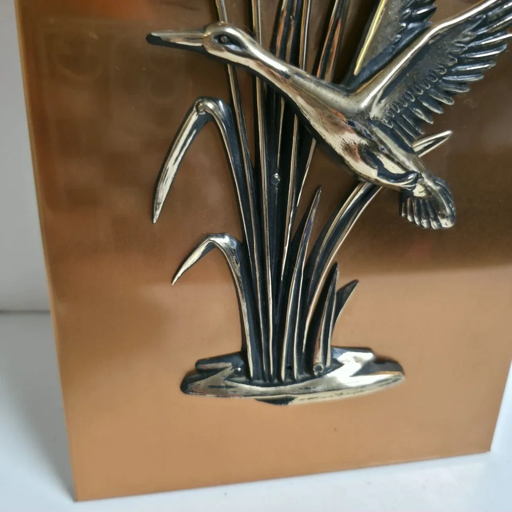 VINTAGE Copper Color Metal 3D Flying Ducks Wall 15.5